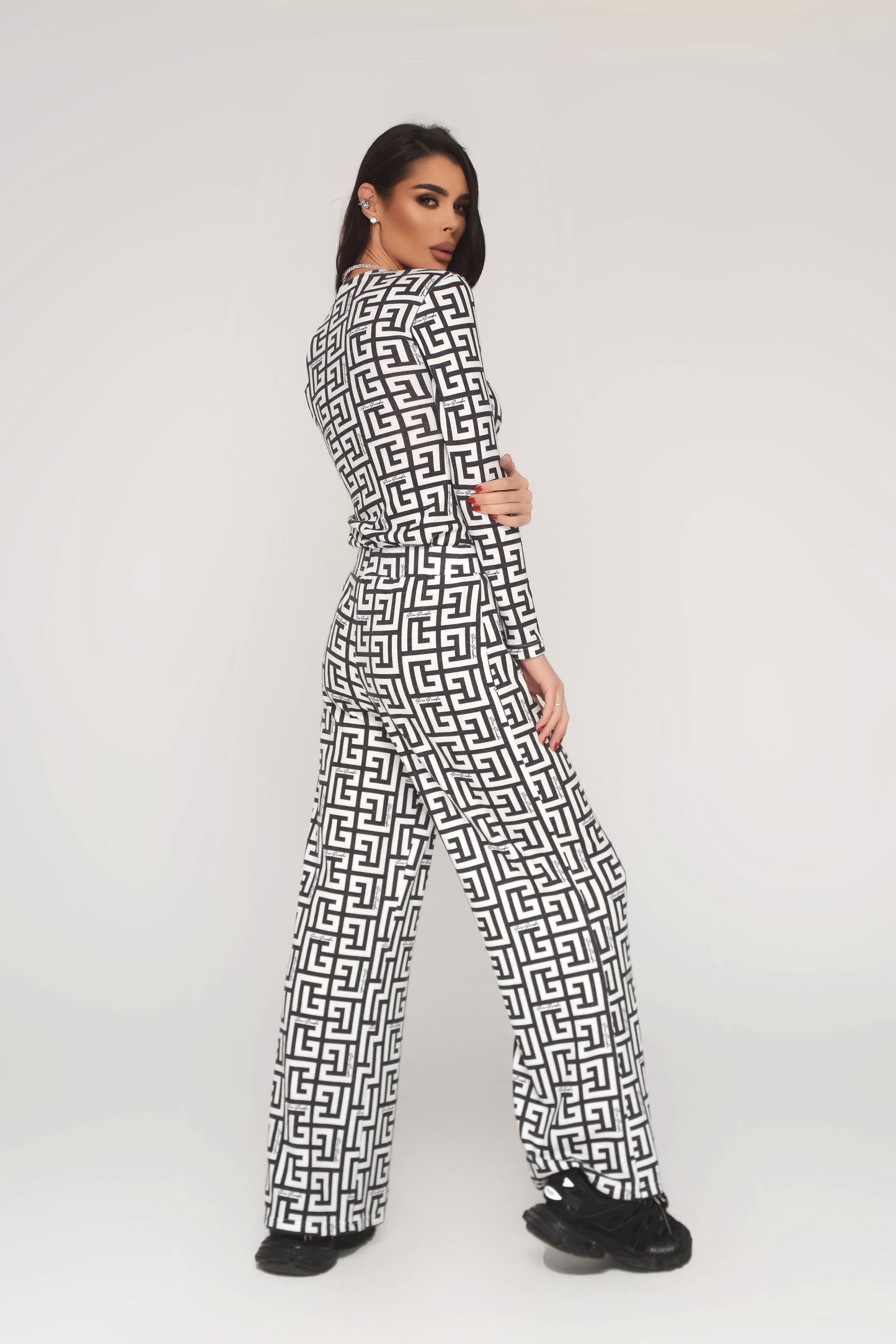 Разкроен Панталон от Фино Плетиво Монограм Black/White